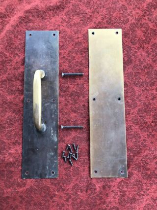 Vtg Large Pair Industrial Salvag Brass Door Handle Pull Cover Plate