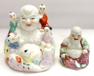 2 Vintage Unknown Chinese Branded Porcelain Buddha Figurine Ornaments - H25