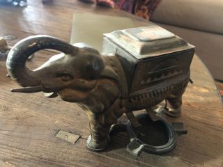 Antique Art Deco Figural Cast Iron Elephant Statue Old Cigarette Dispenser