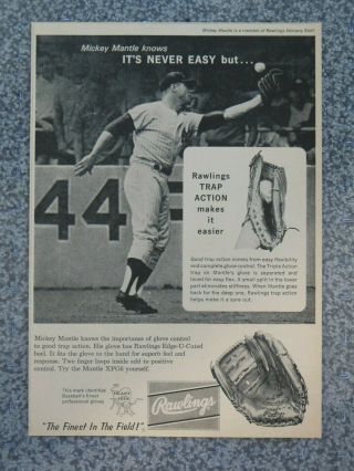 Vintage 1963 Mickey Mantle Xpg6 Rawlings Baseball Glove Advertisement
