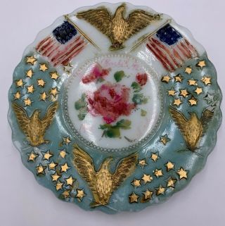 Vintage Painted Milk Glass Plate American Eagle Flag Carlisle Pa 1917