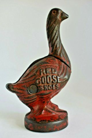 Vintage Antique Red Goose Shoes Advertising Cast Iron Arcade Still Bank