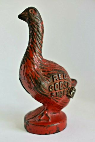 Vintage Antique RED GOOSE SHOES Advertising Cast Iron Arcade Still Bank 2