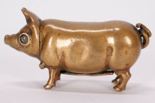 Vintage Brass Mini Figural Pig Vesta Cigarette Cigar Match Safe Holder Case