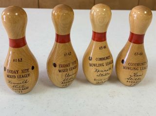 4 Vintage 4 " Wood Bowling Pin Award Trophies 1960 