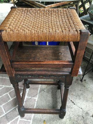 Antique Mission Oak Wood Footstool Ottomen Rush /cane Seat