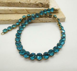 Vintage Joseph Weisner Ny Turquoise Aqua Blue Rhinestone Choker Necklace M32