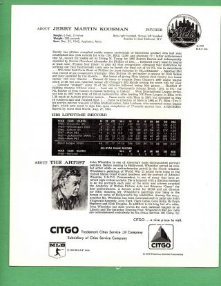 Vintage Baseball 8x10 Color Cardboard Photo of Jerry Koosman Citgo Gas Station 2