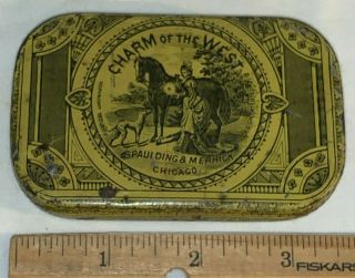 Antique Charm Of The West Tobacco Flat Pocket Tin Litho Can Horse Country Store