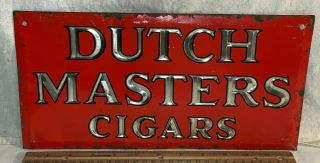 Antique Dutch Masters Cigar Tin Litho Embossed Sign Country Store Tobacco Smoke