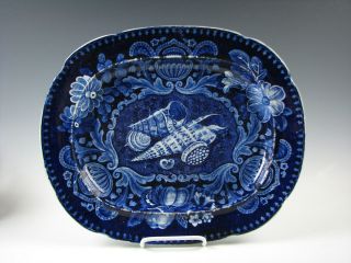 Antique Dark Blue Staffordshire Shells Pattern Platter As - Is Circa 1825