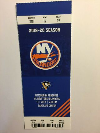 York Islanders Vs Pittsburgh Penguins November 7,  2019 Ticket Stub