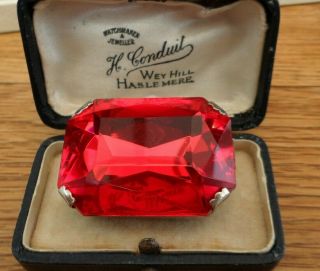 Vintage Jewellery Large Ruby Red Glass 1970 