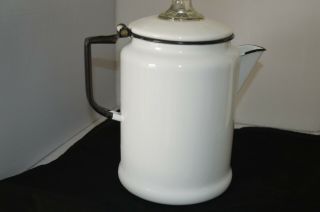Vintage Enamelware Coffee Pot Pyrex White Black Trim