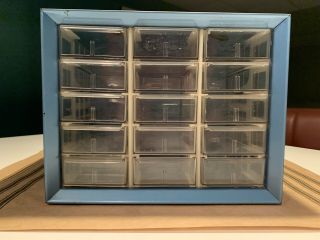 Vintage Akro - Mils 15 Drawer Metal Cabinet Parts Bin Storage