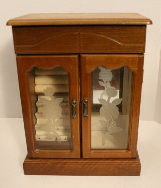 Vintage Jewelry Box.  2 Doors,  Rings Holder,  Fan,  Mirror -