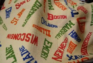 Vintage Wool Blanket With Names Of Colleges & Universities Dorm Decor Or Stadium