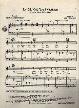 Let Me Call You Sweetheart (Iâ€™m in Love With You),  1938,  Vintage Sheet Music 3