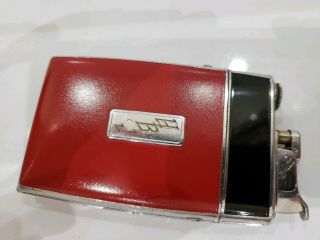 Vintage Evans Art Deco Cigarette Case & Lighter Silver & Red Enamel