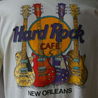 Orleans Hard Rock Cafe T - Shirt Large White Vintage Guitars Single Stitch