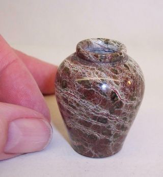 Lovely Vintage/antique Miniature Cornish Serpentine Vase - Red Veins - 1.  5 " High