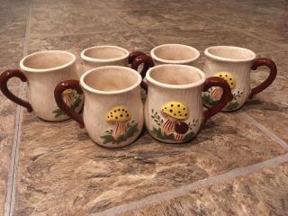 Vintage Merry Mushroom (6) Coffee Mugs Cups 1970s