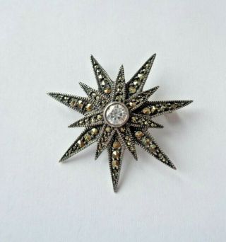 Vintage Judith Jack 925 Sterling Silver Marcasite Dazzling Star Pin