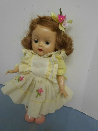Vintage 1953 Nancy Ann Muffie Doll 8 " Dress & Pinafore St.  Leg Strung