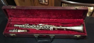 Vintage Hoosier Silver Plated Clarinet W/ Orig Case Antique Usa Made Well Made