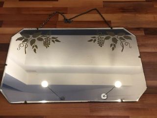 Vintage Art Deco Frameless Wall Mirror.  Chain.  Gold Grapes Decoration