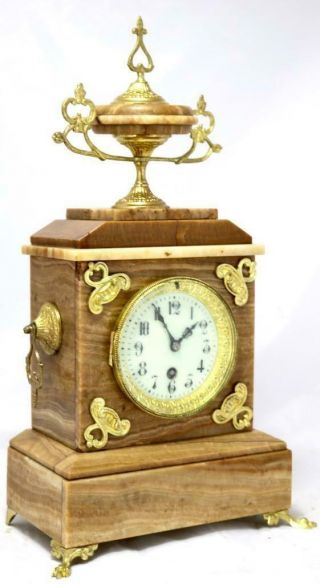 Antique Mantle Clock Stunning French Red Marble And Brass Mounts Single Train