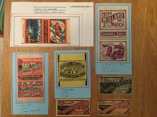 Vintage Match Box Labels - Bryant & May,  R Bell & Co,  Brisker & Shellards,  1875,