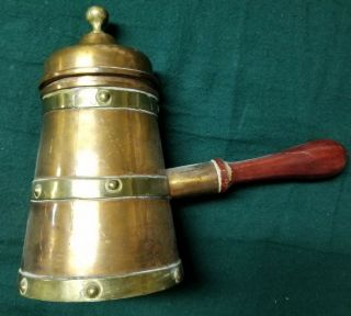 Antique Vintage Copper Pourer Warmer With Wooden Handle And Lid