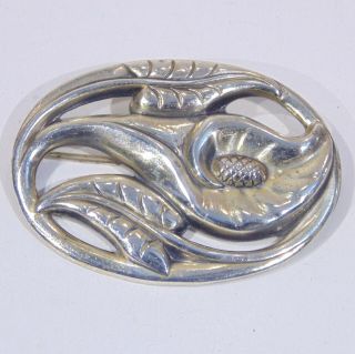 Vintage 1940s Sterling Silver Oval Calla Lily Flower Pin Brooch Late Art Deco