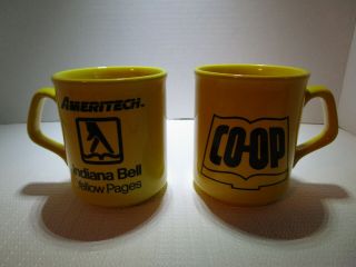 Yellow Ameritech Indiana Bell Yellow Pages Set Of 2 Vintage Ceramic Adv.  Mugs