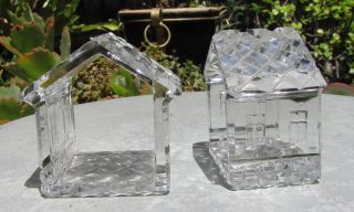 Pair Vintage Czech House Cottage Shaped Diamond Cut Crystal Napkin Rings