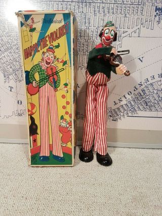 Mechanical Happy The Violinist Clown Antique Wind Up Toy – Marked Tps,  Box
