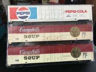 Tyco Ho Scale Vintage Freight Cars 60ft Pepsi - Campbells Double Door 3 Pack