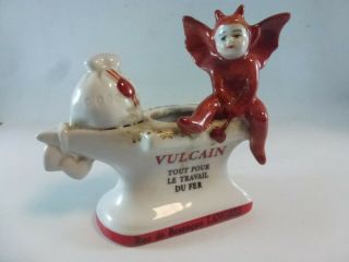 Antique Rare French Vulcan Anvil Devils Devil Porcelain Match Striker Holder