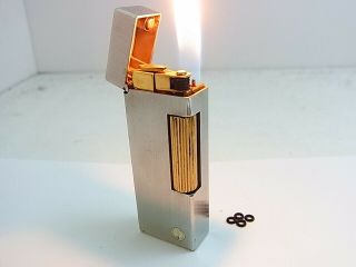 Dunhill Rollagas Lighter D Mark Silver Gold Gas Leaks W/4p O - Rings Auth Swiss (d