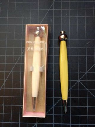 2 Vintage Art Deco Pens Rotary Telephone Dialer Yellow & White F.  B.  Rogers