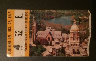 10/22/77 Notre Dame Vs Usc University Of Southern California Ticket Stub