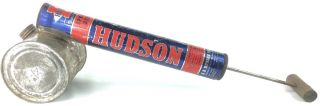 Vintage Hudson Blue & Red Bug Sprayer Insecticide Metal Can Wood Handle