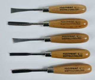 5 Piece Vintage Set Of Footprint Wood Carving Tools Chisels - Sheffield England