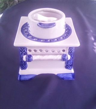 Vintage Cobalt Blue & White Ceramic Stove Oven Candle Warmer Potpourri Oil Wax 3