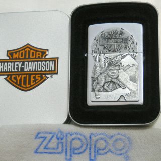 Zippo Harley Davidson Lighter H - D Wolf On Mountain Moon Emblem