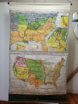 U.  S.  Territorial Acquisitions & Civil War Cloth Wall Map Denoyer Geppert 1944