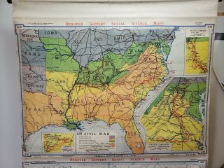 U.  S.  Territorial Acquisitions & Civil War Cloth Wall Map Denoyer Geppert 1944 2