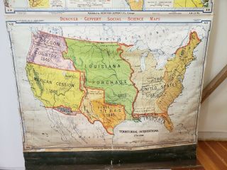 U.  S.  Territorial Acquisitions & Civil War Cloth Wall Map Denoyer Geppert 1944 3