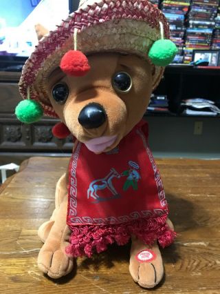 Vintage 1974 Singing Animated Chihuahua Dog Plush Stuffed Feliz Navidad